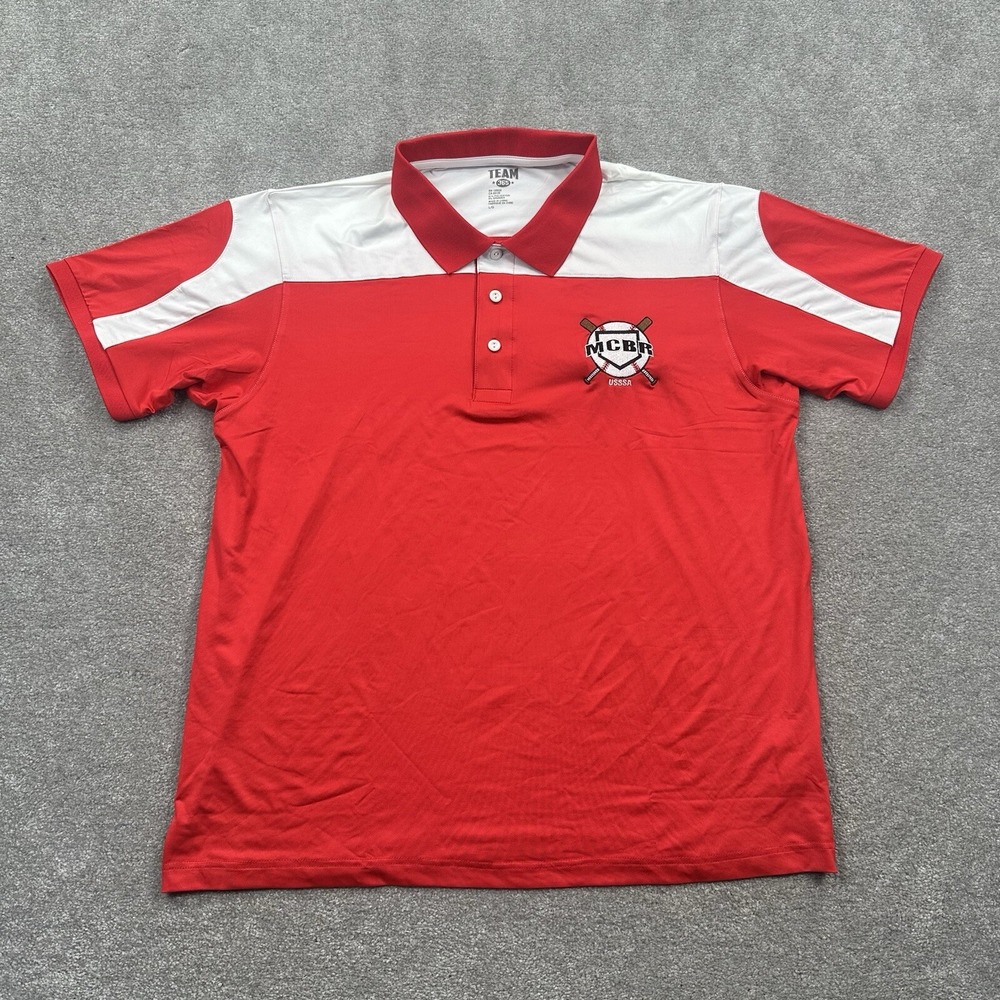 Team 365 Men's Athletic Coach Polo Shirt Size Large Red White
